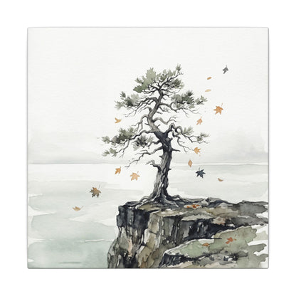 Japandi Pine Tree in Overcast | Watercolor Canvas Art