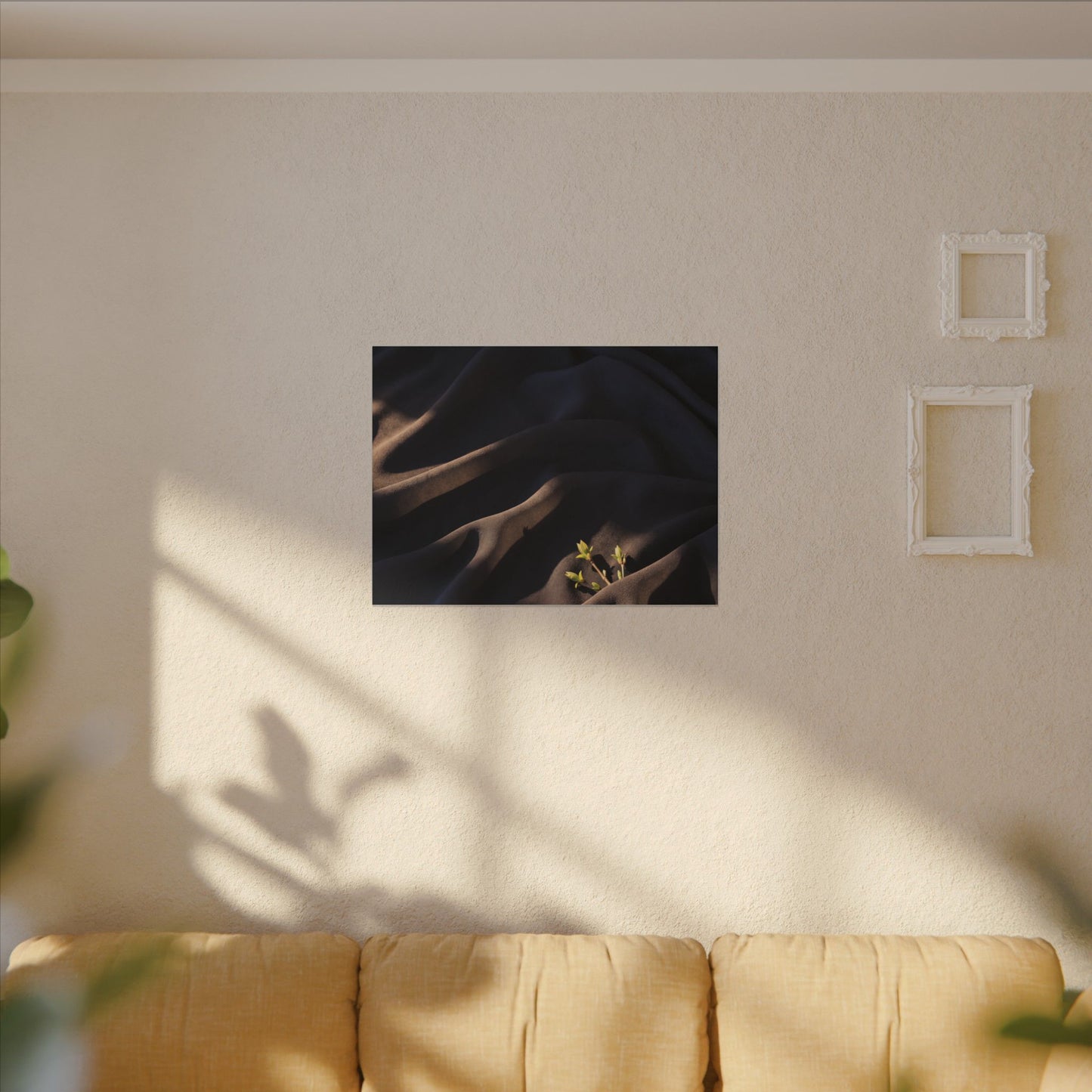 Silk Drape Shadow Zen Canvas Art | Luxurious Dark Japandi Art