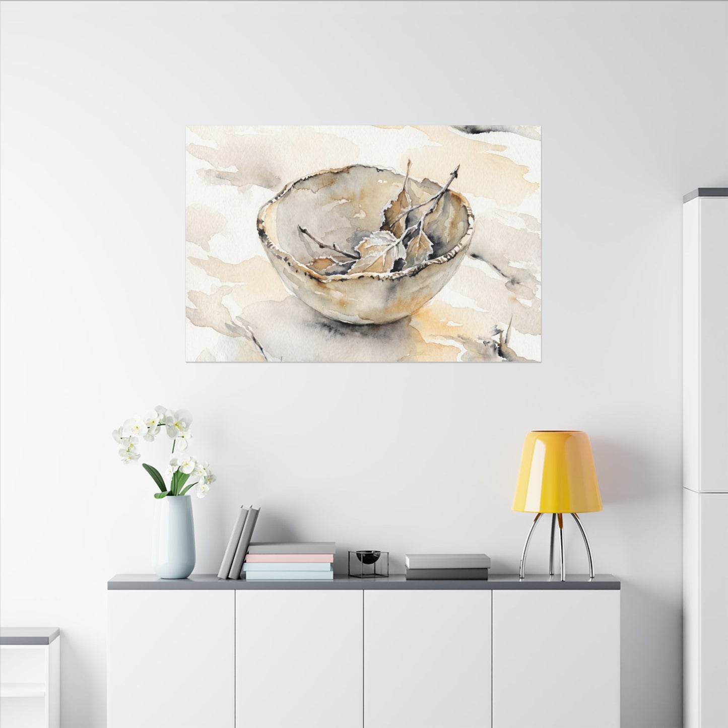 Ceramic Bowl Canvas Art | Winter Japandi Watercolor Art