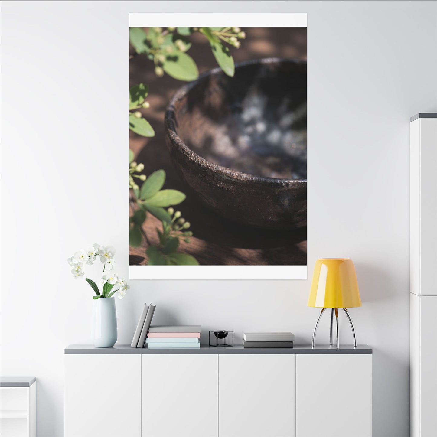 Ceramic Bowl Shadow Zen Canvas Art | Moody Dark Japandi Art