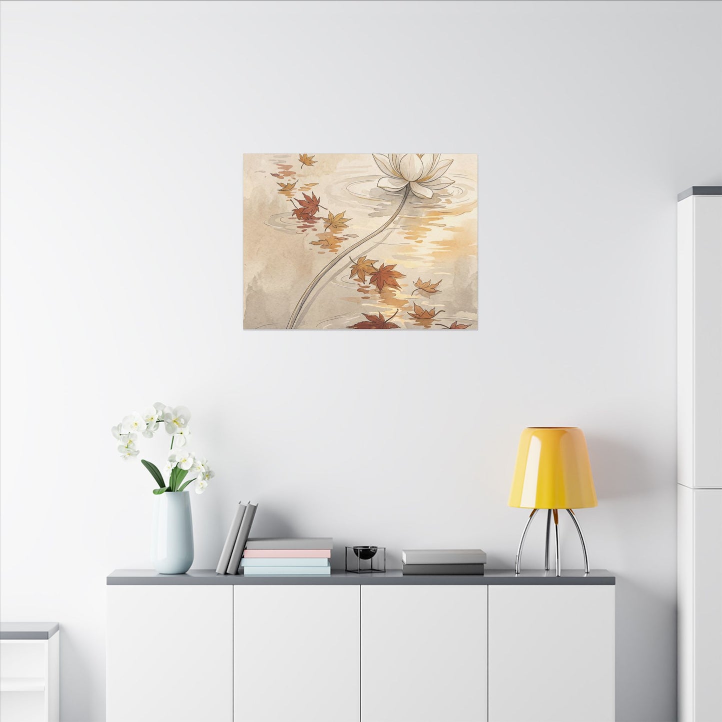 Lotus Flower Canvas Art | Autumn Japandi Minimal Line Art