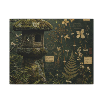 Spring Stone Lantern Herbarium Canvas Art | Nostalgic Decor