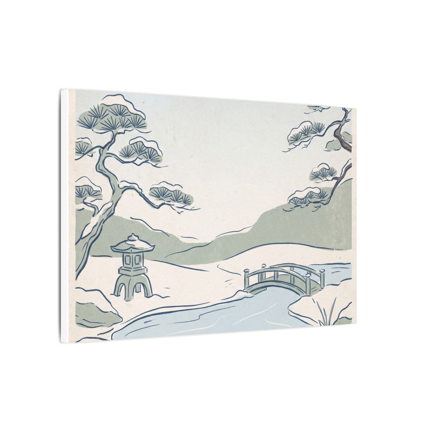Japandi Moonlit Garden in Moonlight | Minimal Line Canvas Art