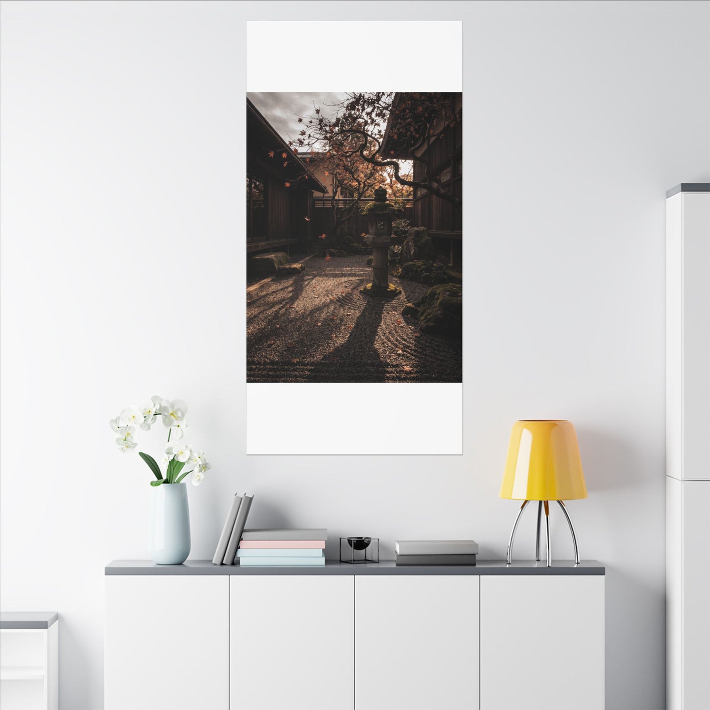 Seijaku Stone Lantern Canvas Art - Dark Japandi Shadow Zen