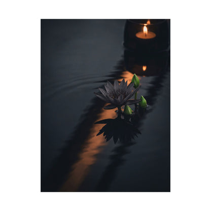 Candlelight Lotus Flower Wall Art Print - Dark Japandi Seijaku