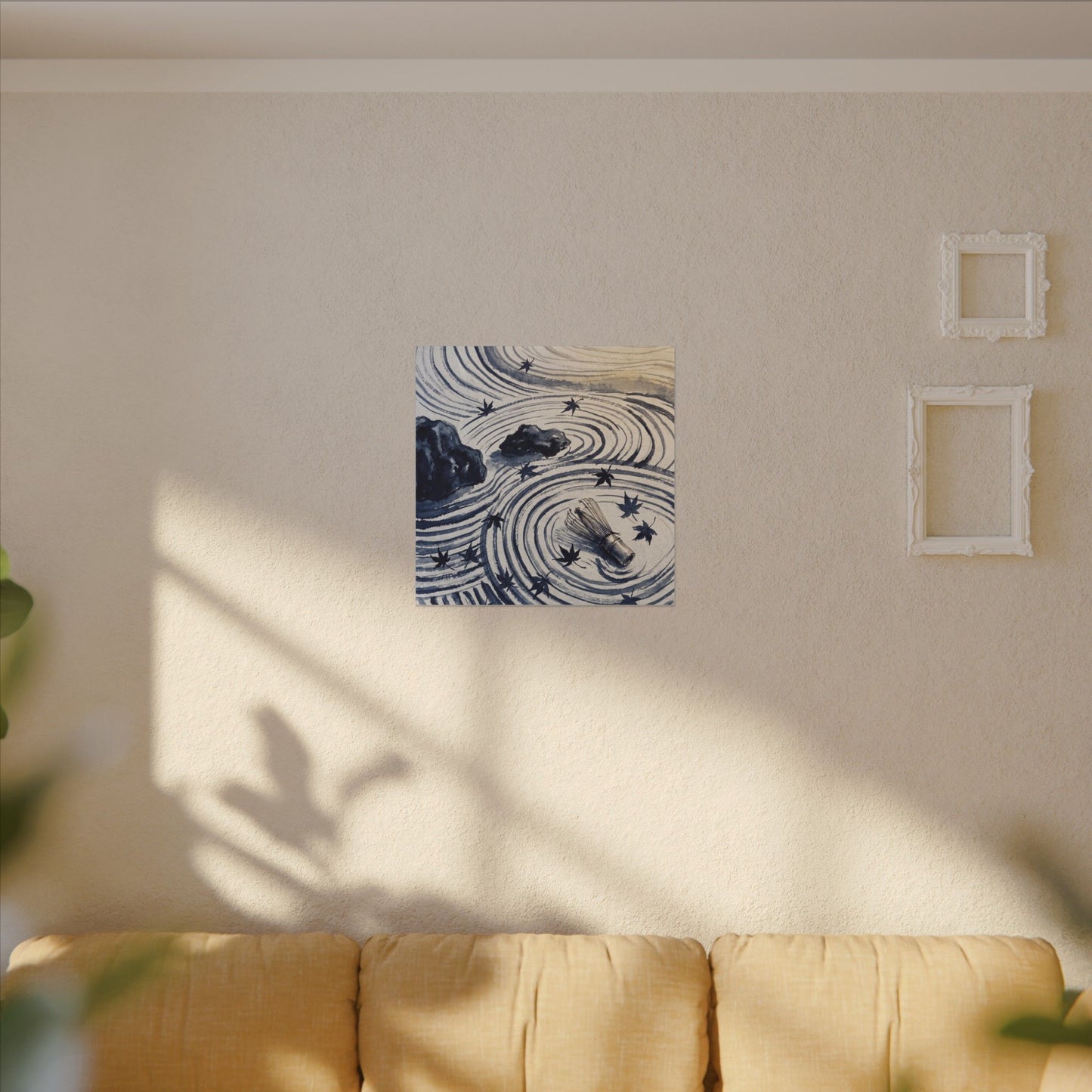 Zen Rock Garden in Golden Hour | Sumi E Canvas Art