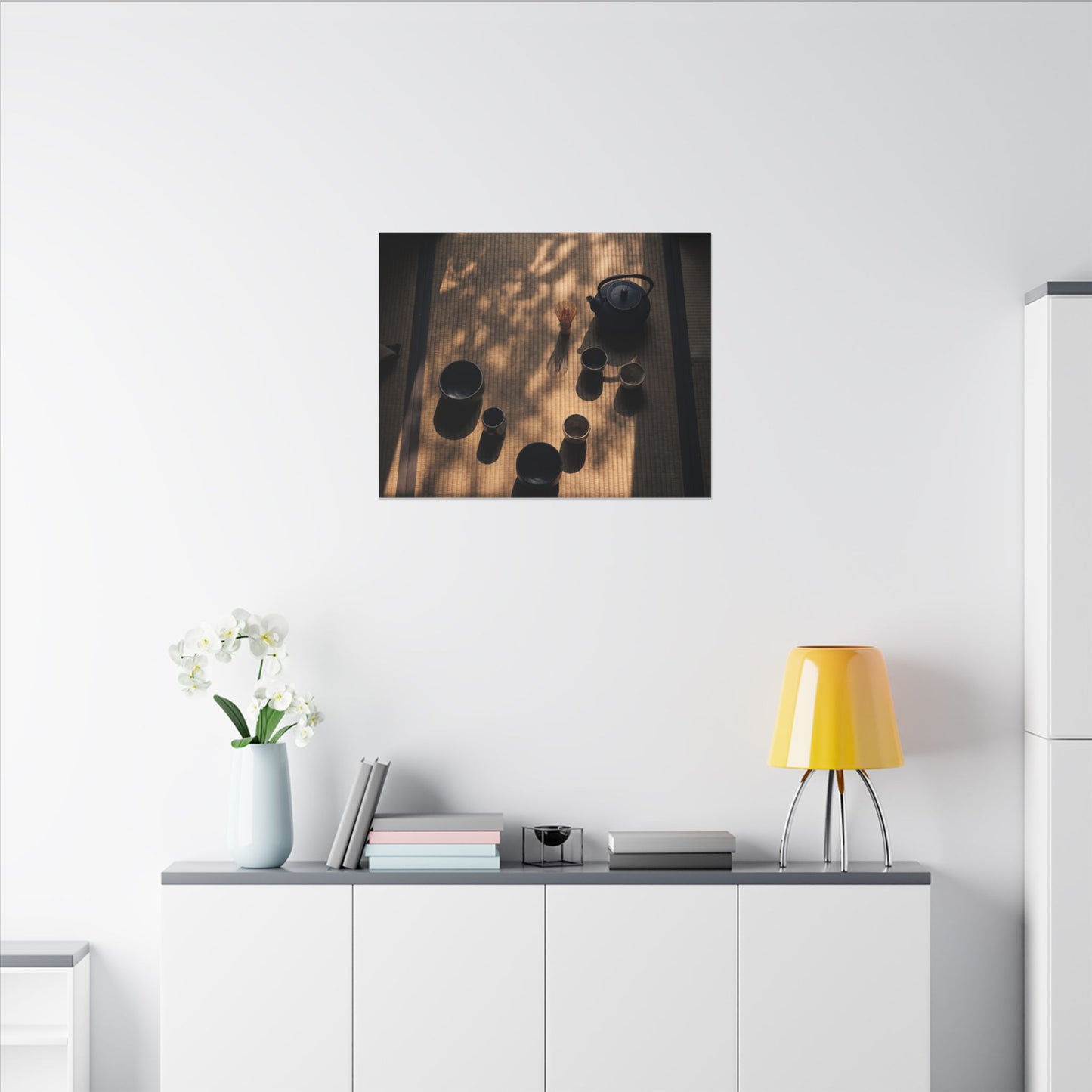 Shibui Tea Ceremony Canvas Art - Dark Japandi Shadow Zen