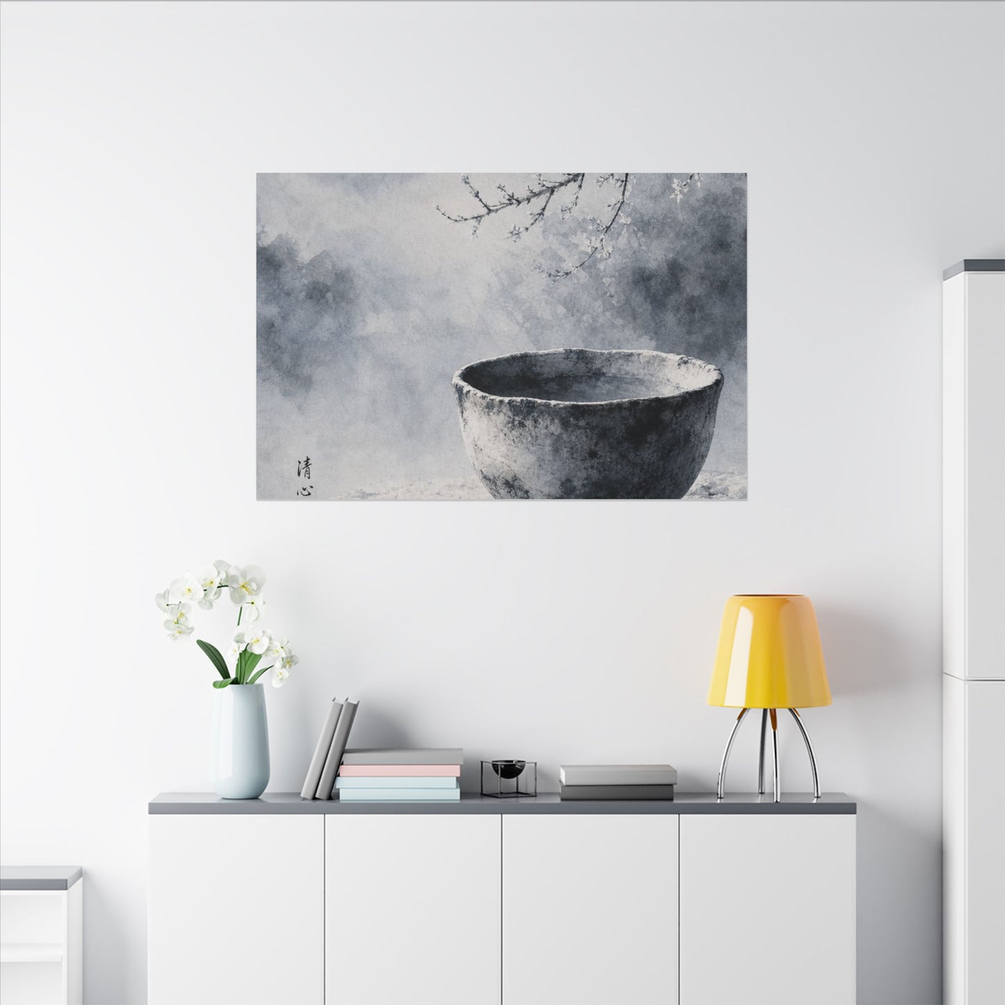 Seijaku Ceramic Bowl Canvas Art - Zen Sumi E