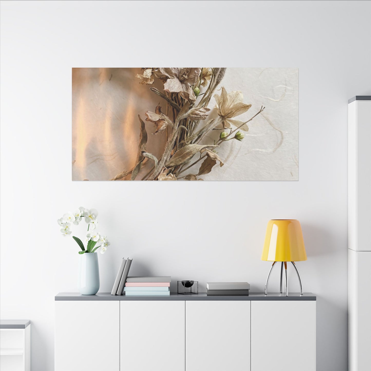 Dried Flowers Japanese Pattern Canvas Art | Neutral Japandi Art