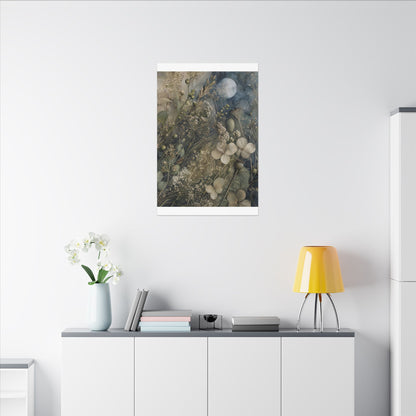 Japandi Dried Flowers in Moonlight | Watercolor Canvas Art