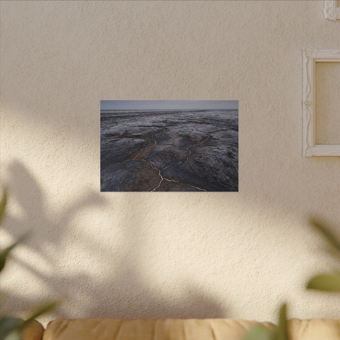 Dark Japandi Cracked Earth in Overcast | Dark Texture Canvas Art