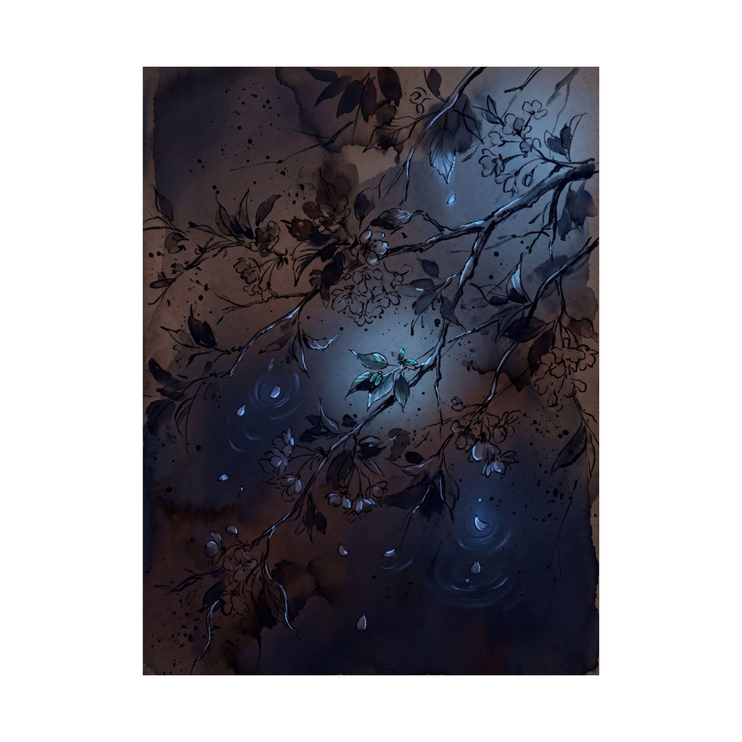 Moonlight Cherry Blossom Wall Art Print - Dark Japandi Datsuzoku