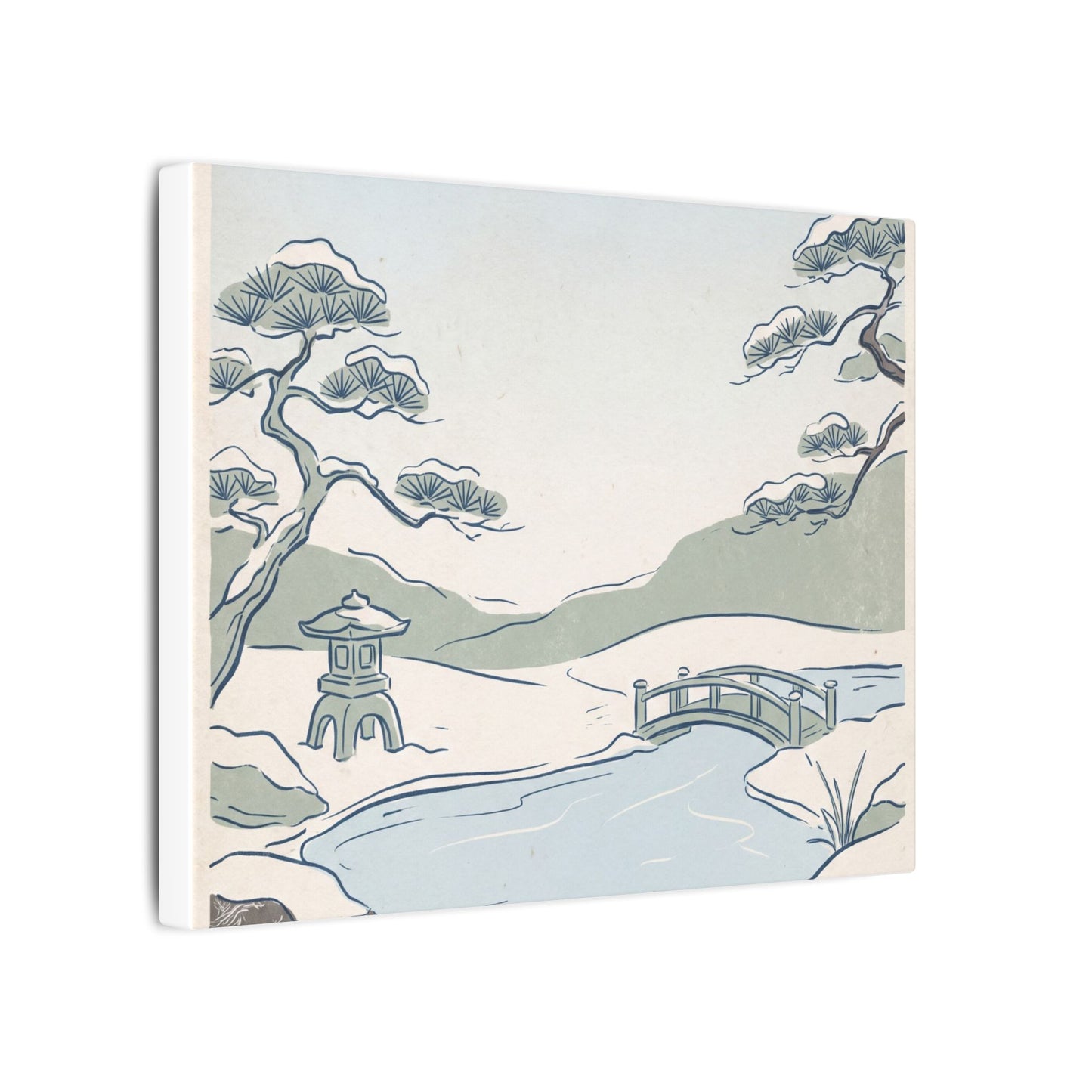 Japandi Moonlit Garden in Moonlight | Minimal Line Canvas Art