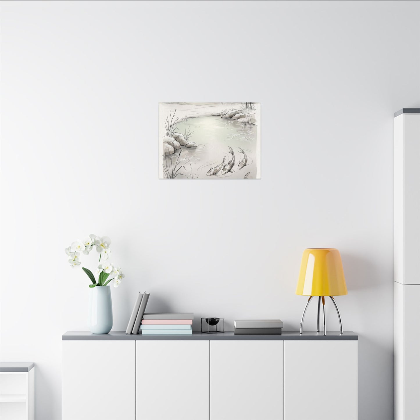 Koi Pond Minimal Line Canvas Art | Cozy Japandi Art