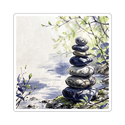 Calm River Stones Sticker - Sumi E Zen