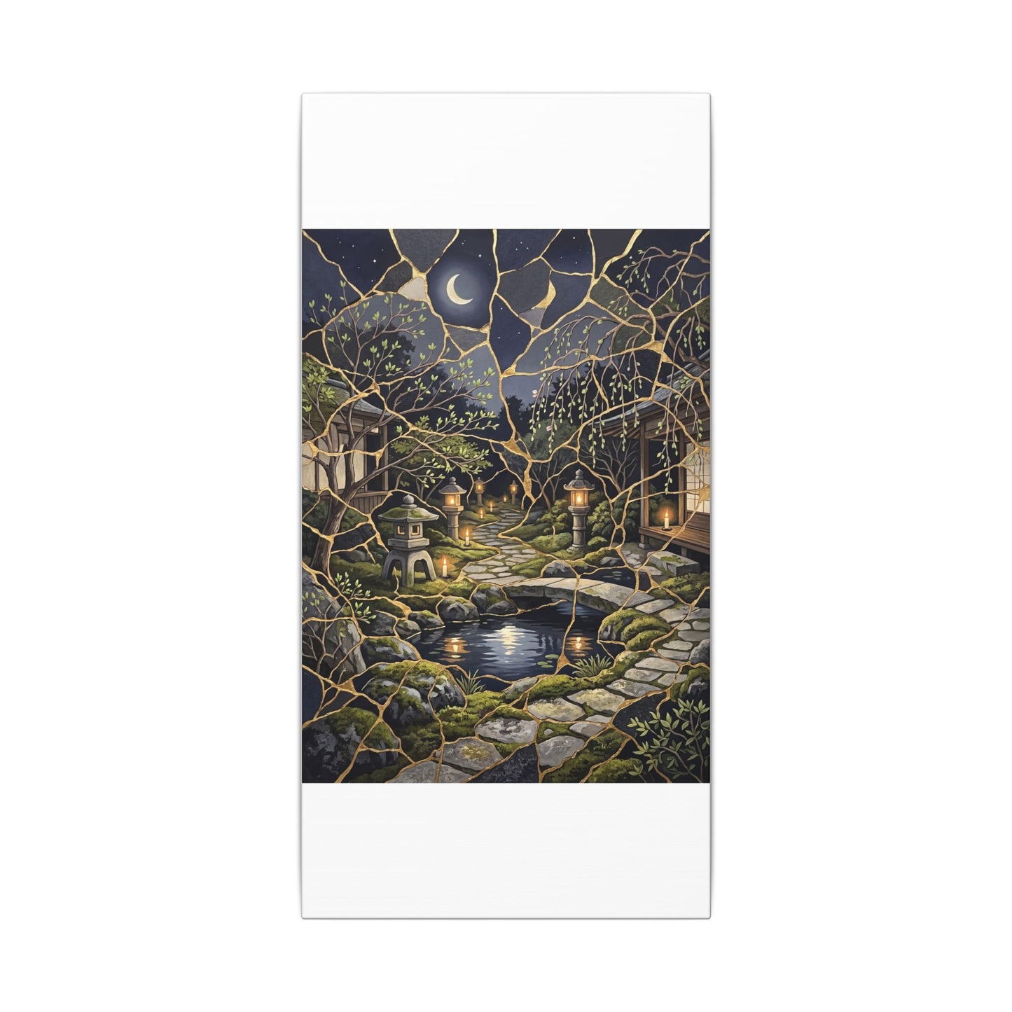 Kintsugi Moonlit Garden in Candlelight | Gold Vein Canvas Art