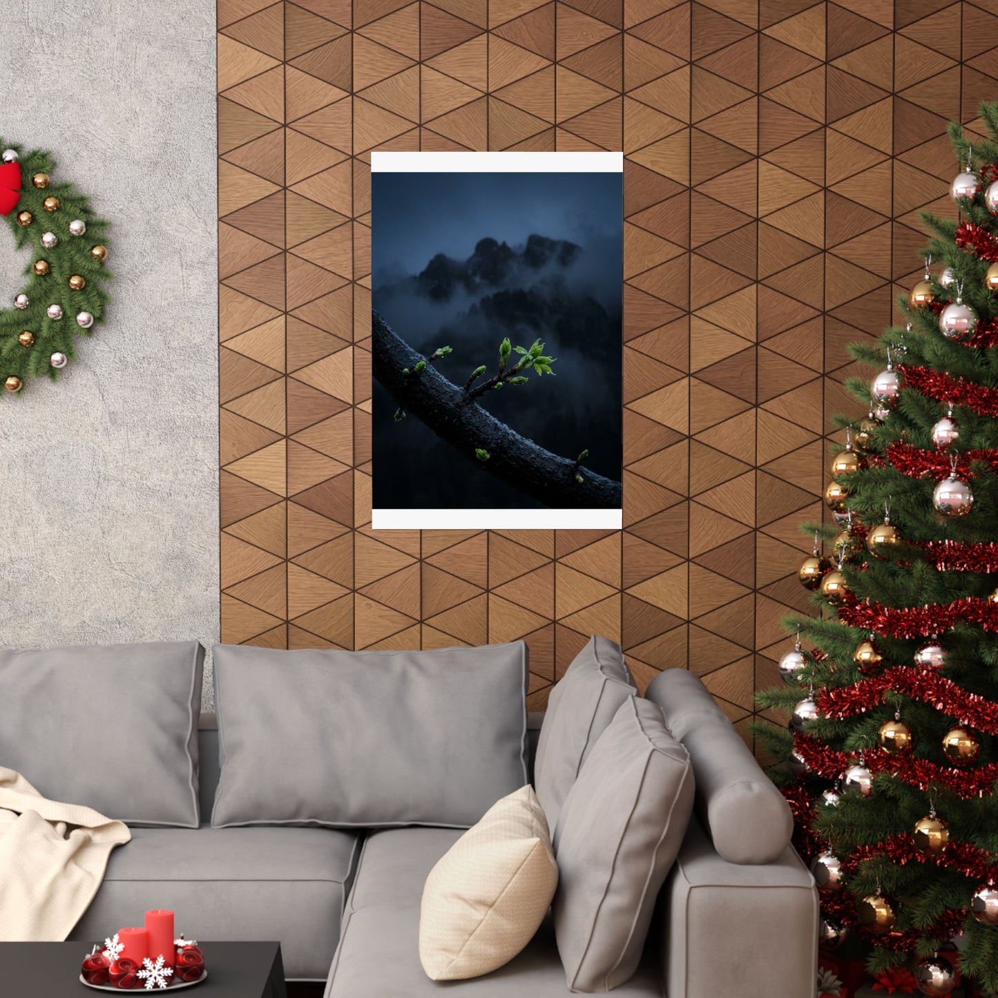 Kanso Mountain Mist Wall Art Print - Dark Japandi Moody Minimal