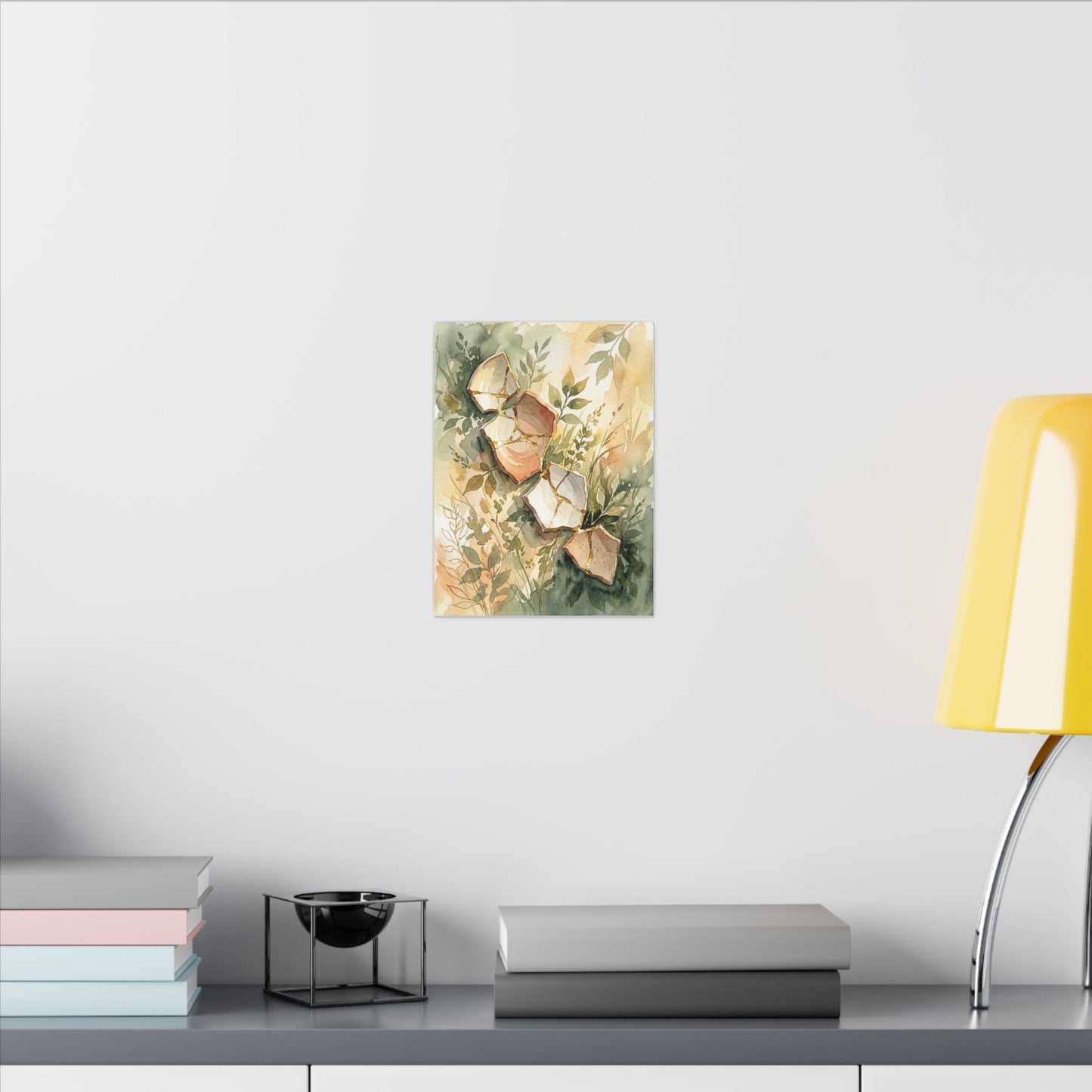 Japandi Broken Pottery in Golden Hour | Watercolor Canvas Art