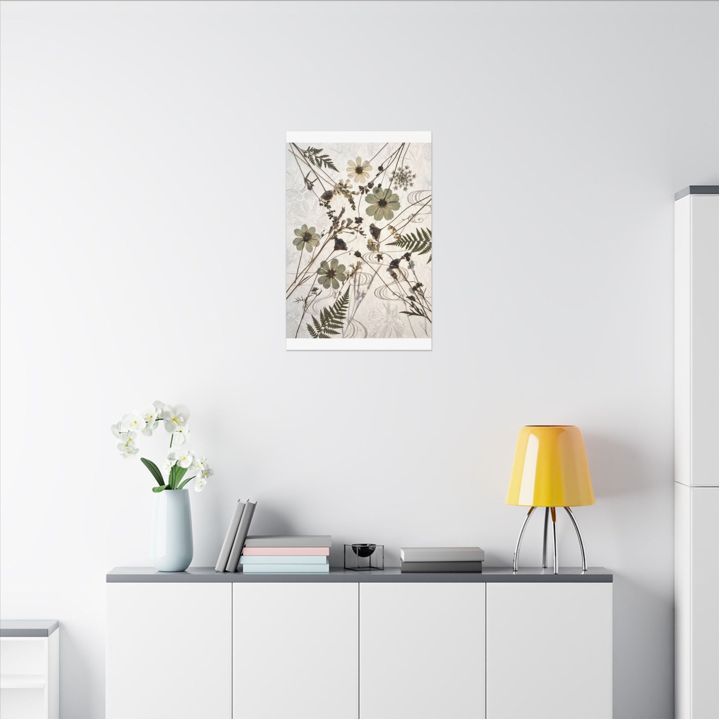 Japandi Dried Flowers in Golden Hour | Japanese Pattern Canvas Art