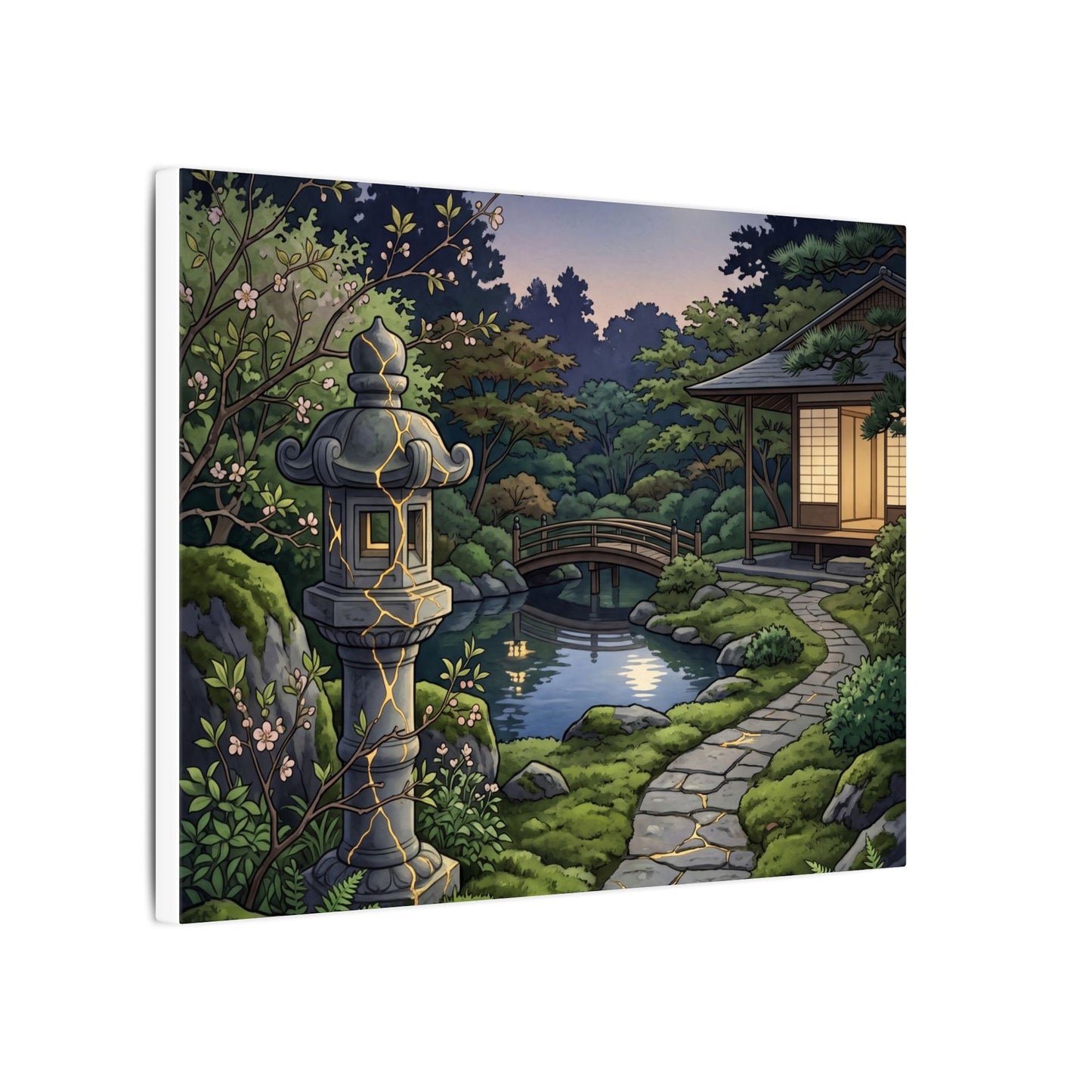 Spring Moonlit Garden Gold Vein Canvas Art | Resilient Decor