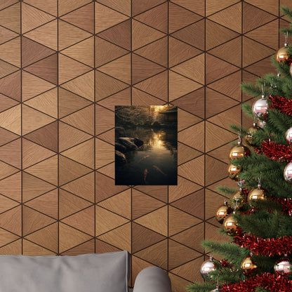 Dark Japandi Koi Pond in Golden Hour | Shadow Zen Wall Art Print