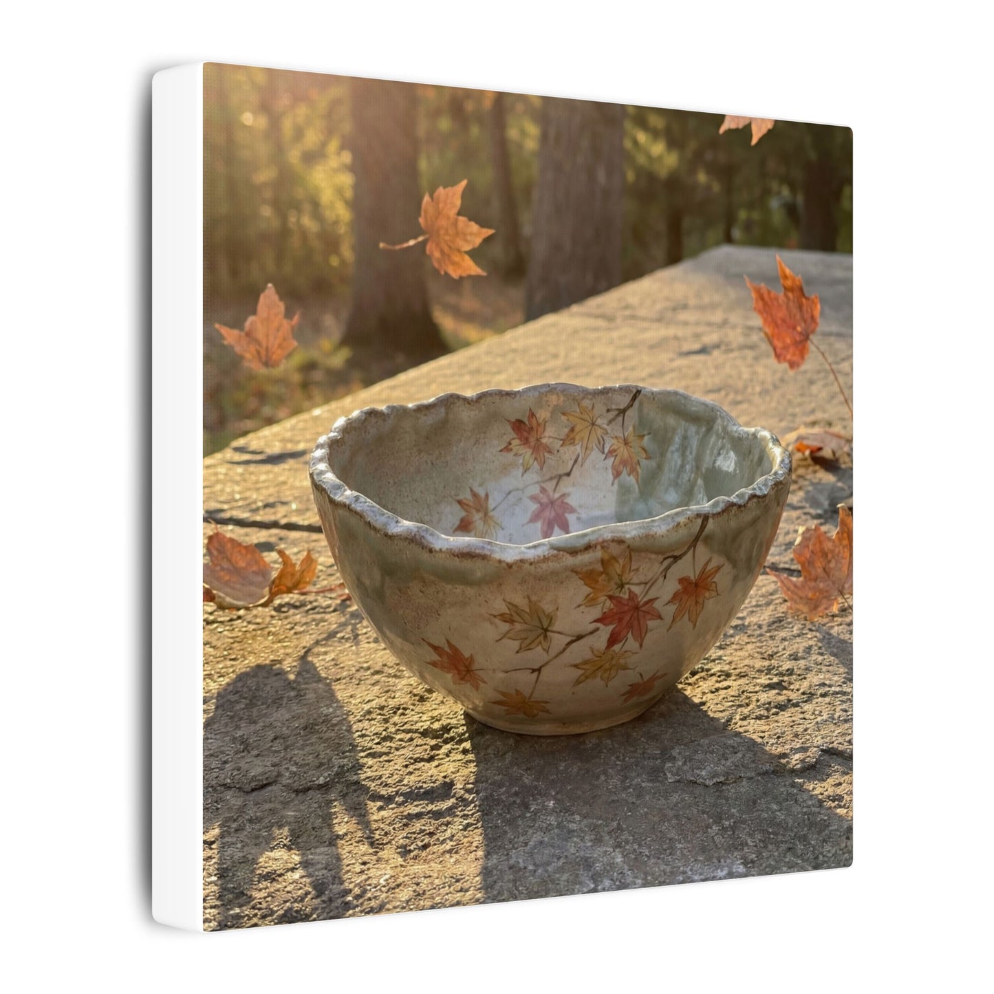 Japandi Ceramic Bowl in Golden Hour | Japanese Pattern Canvas Art