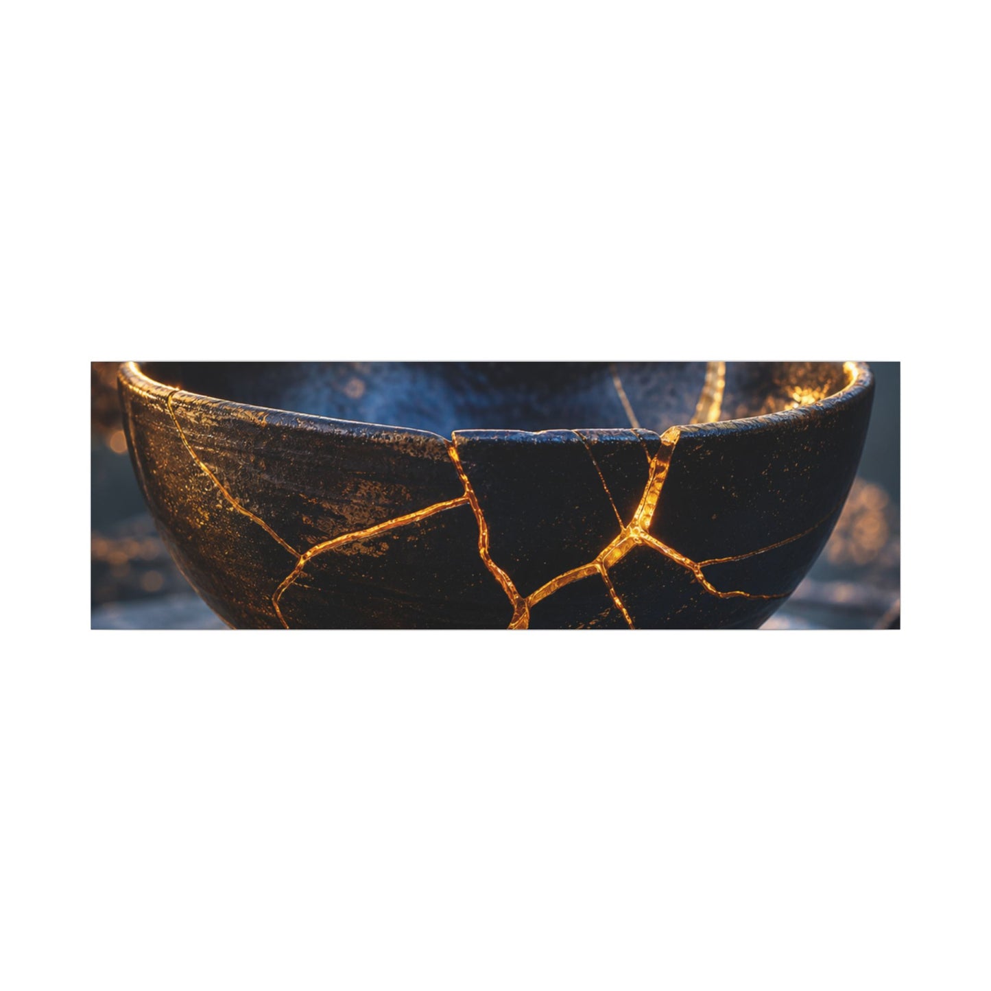 Ceramic Bowl Canvas Art | Winter Kintsugi Gold Repair Art