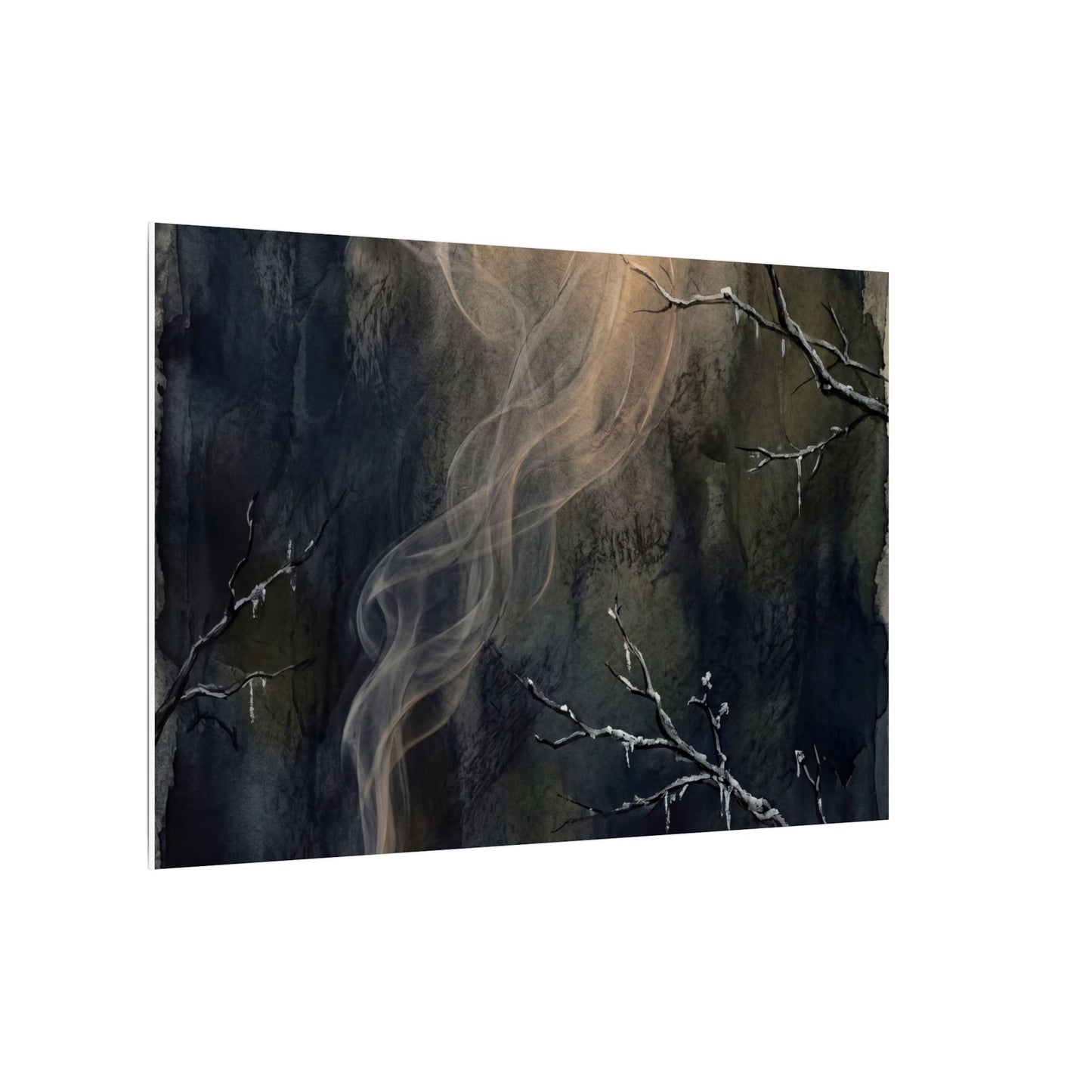 Incense Smoke Winter Canvas Art | Dark Japandi Moody Design
