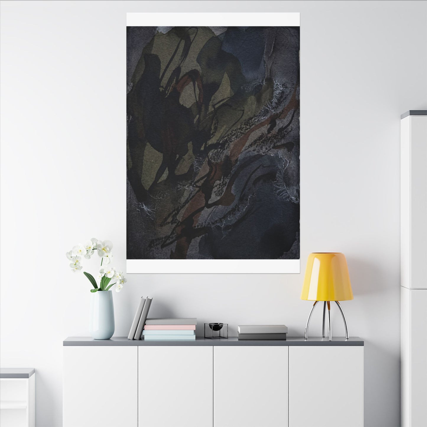 Shadow Play Winter Canvas Art | Dark Japandi Luxurious Design