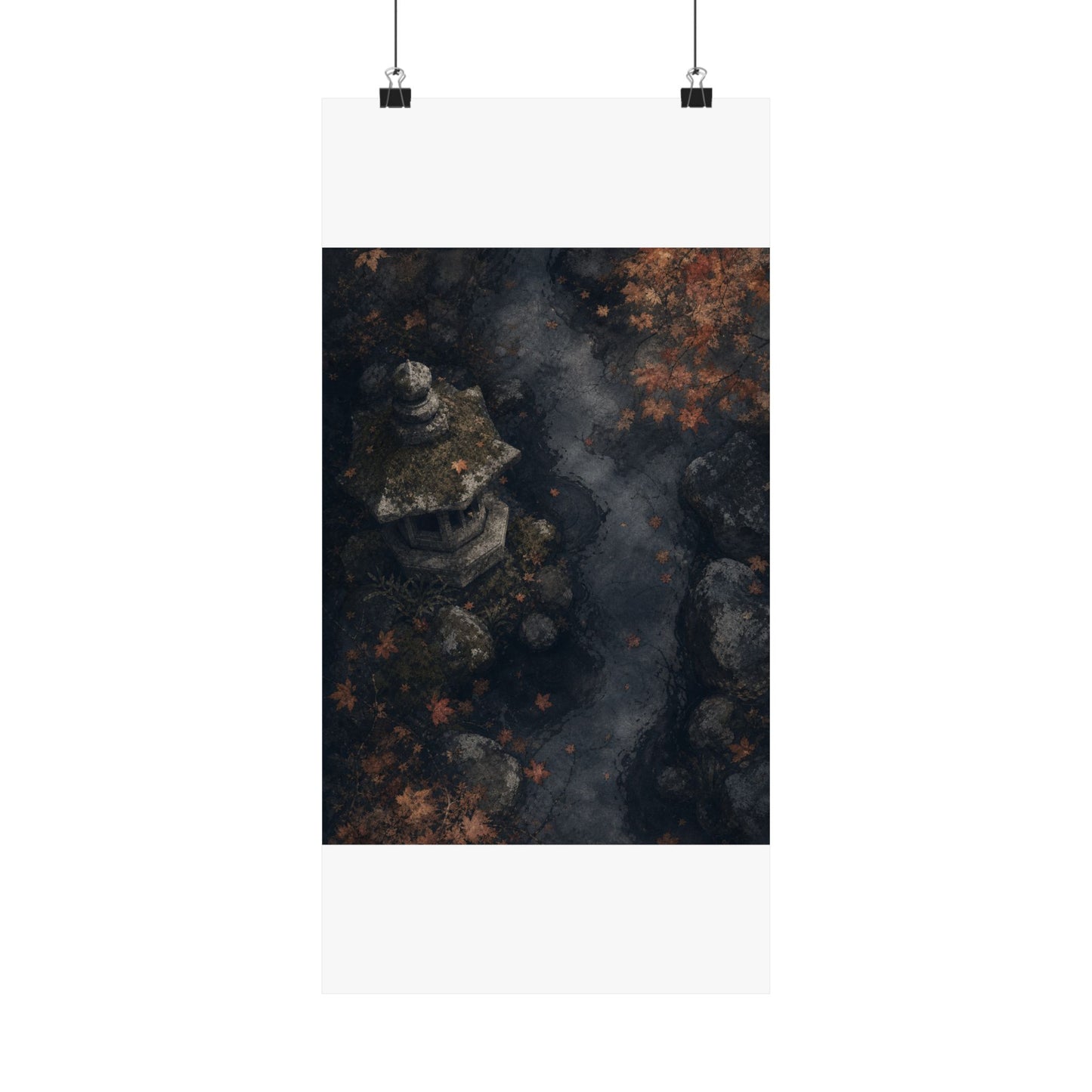 Japandi Stone Lantern in Moonlight | Texture Wall Art Print