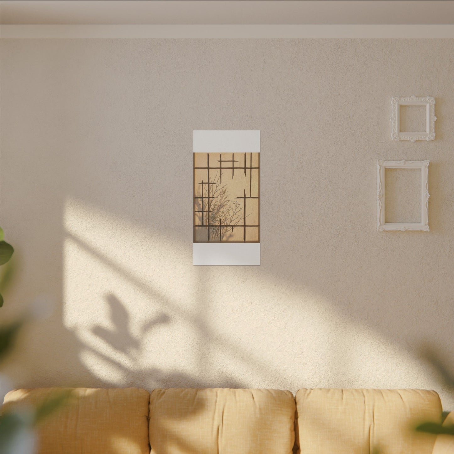 Shoji Screen Canvas Art | Winter Japandi Minimal Line Art