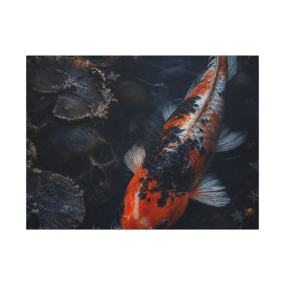 Koi Pond Canvas Art | Winter Dark Japandi Shadow Zen Art