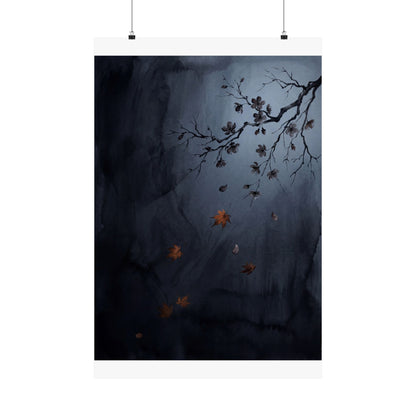 Moonlight Cherry Blossom Wall Art Print - Dark Japandi Ma