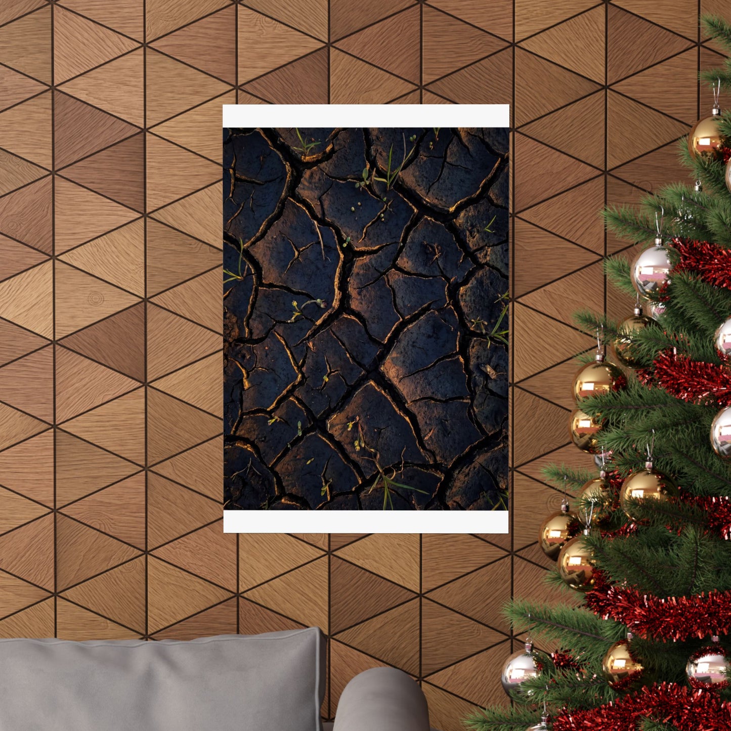 Cracked Earth Moody Minimal Wall Art Print | Sophisticated Dark Japandi Art