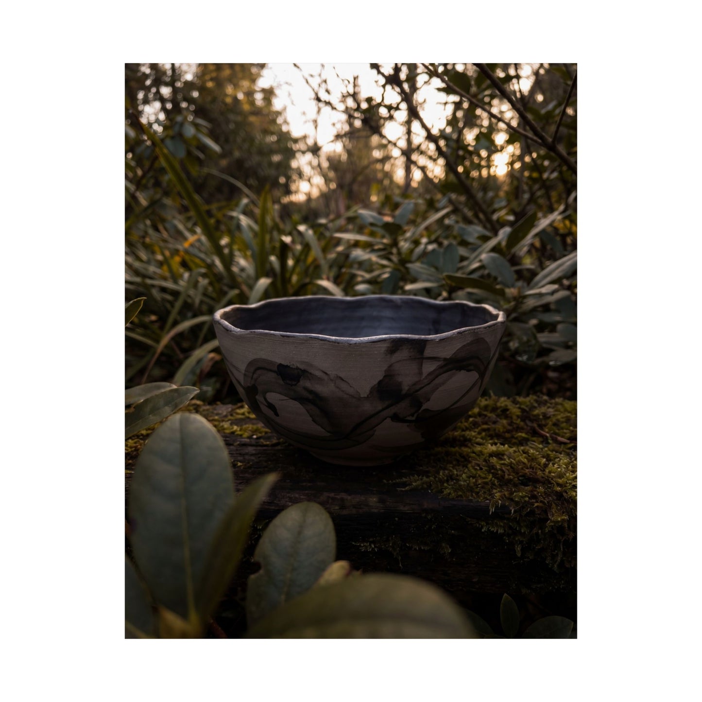 Seijaku Ceramic Bowl Wall Art Print - Dark Japandi Charcoal Ink