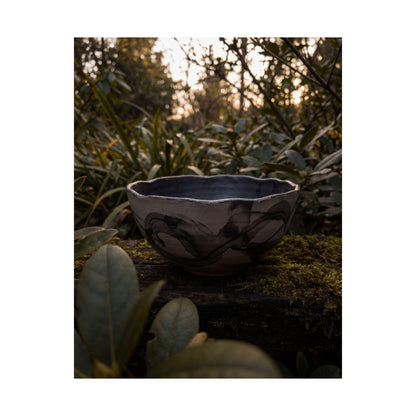 Seijaku Ceramic Bowl Wall Art Print - Dark Japandi Charcoal Ink