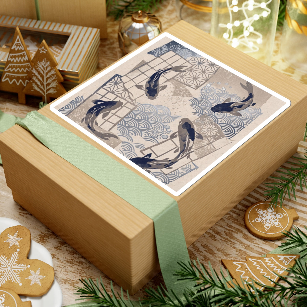 Koi Pond Sticker | Winter Japandi Japanese Pattern Art