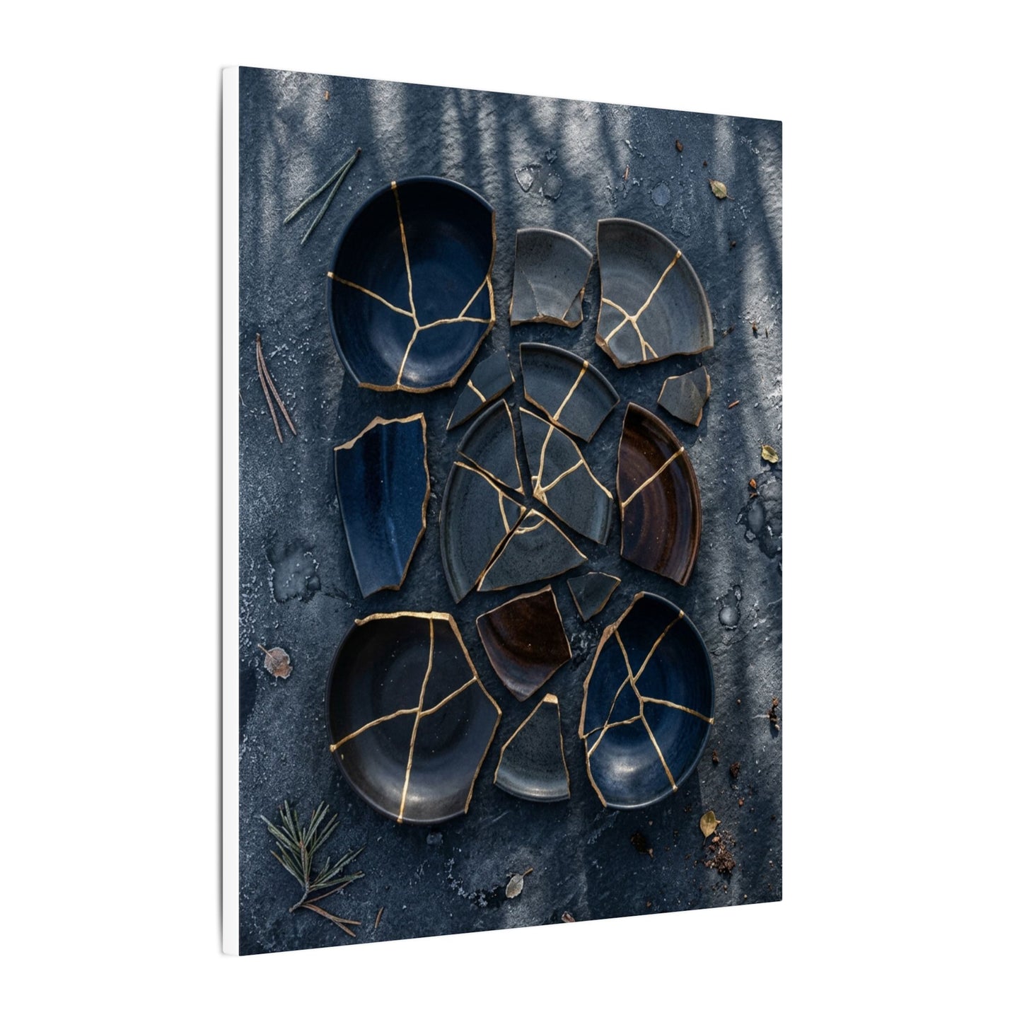 Dark Japandi Broken Pottery in Dappled | Shadow Zen Canvas Art