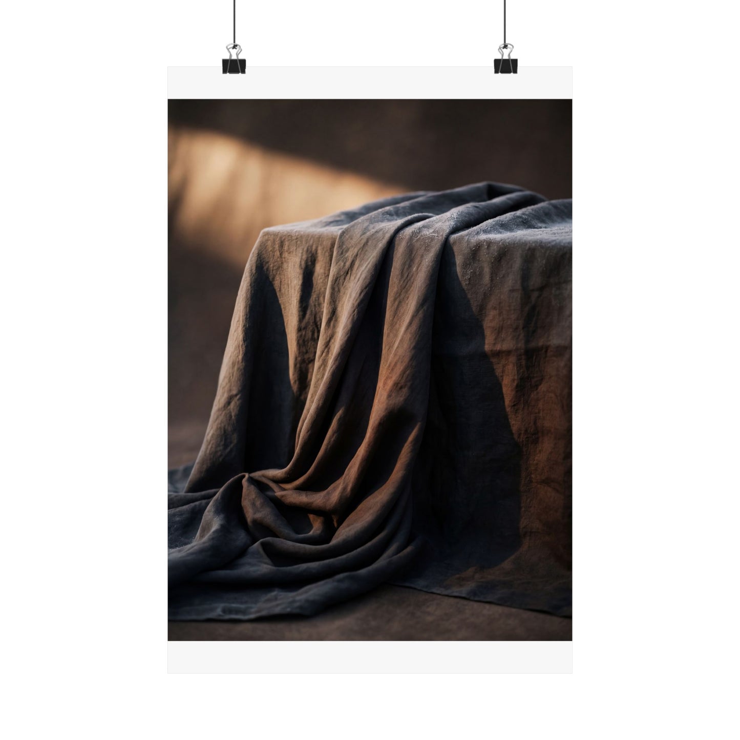 Dark Japandi Silk Drape in Golden Hour | Shadow Zen Wall Art Print