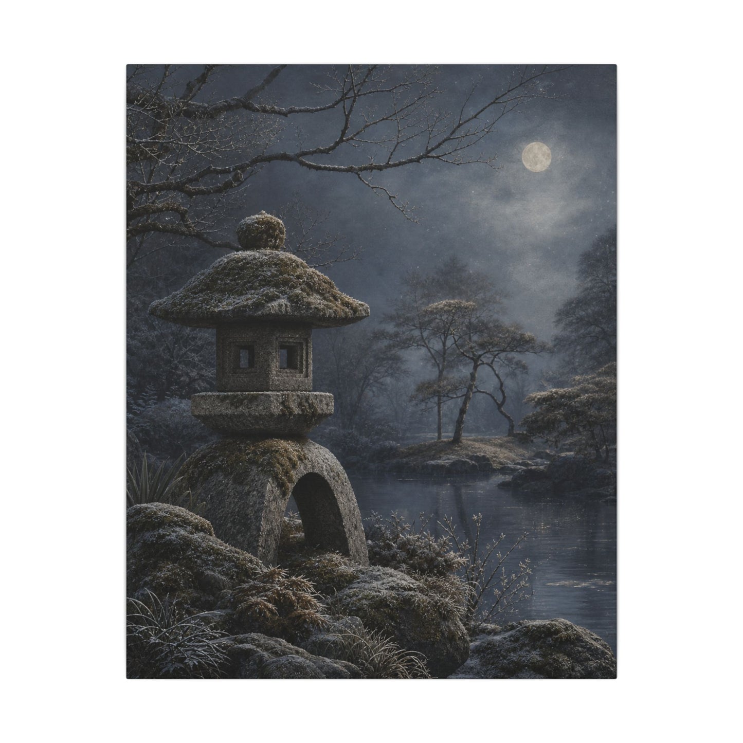 Stone Lantern Canvas Art | Winter Japandi Japanese Pattern Art