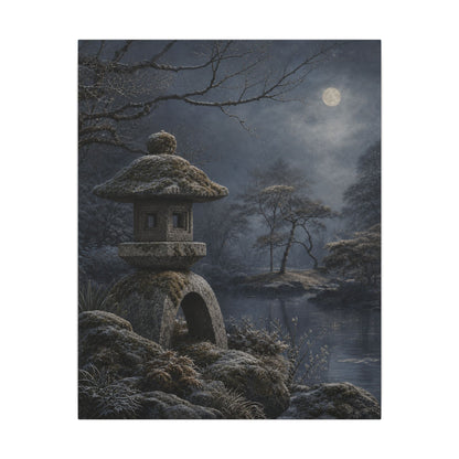 Stone Lantern Canvas Art | Winter Japandi Japanese Pattern Art