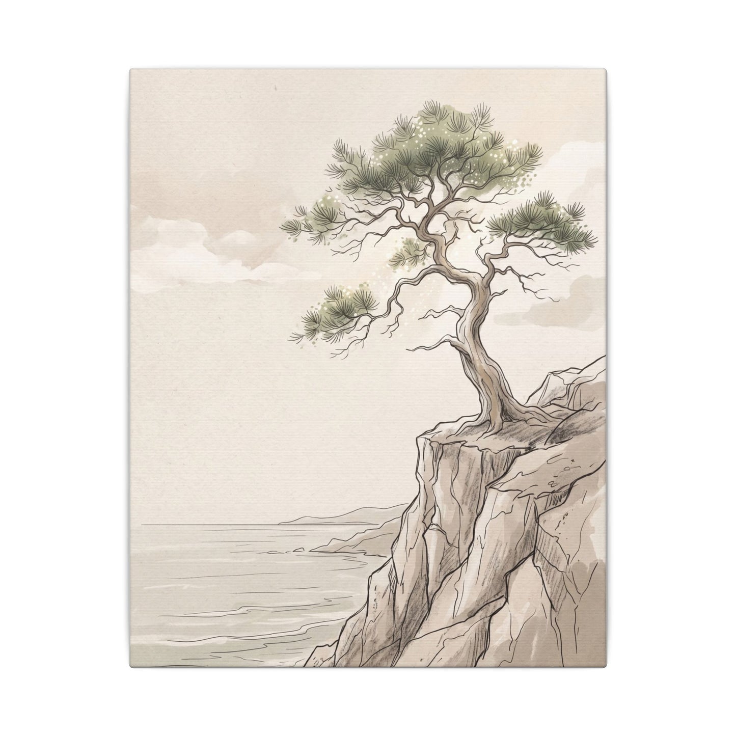 Japandi Pine Tree in Dappled | Minimal Line Canvas Art