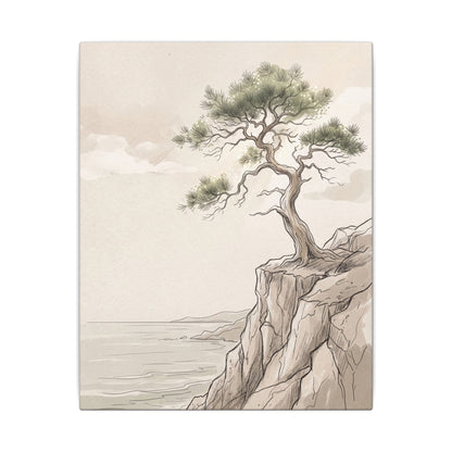 Japandi Pine Tree in Dappled | Minimal Line Canvas Art