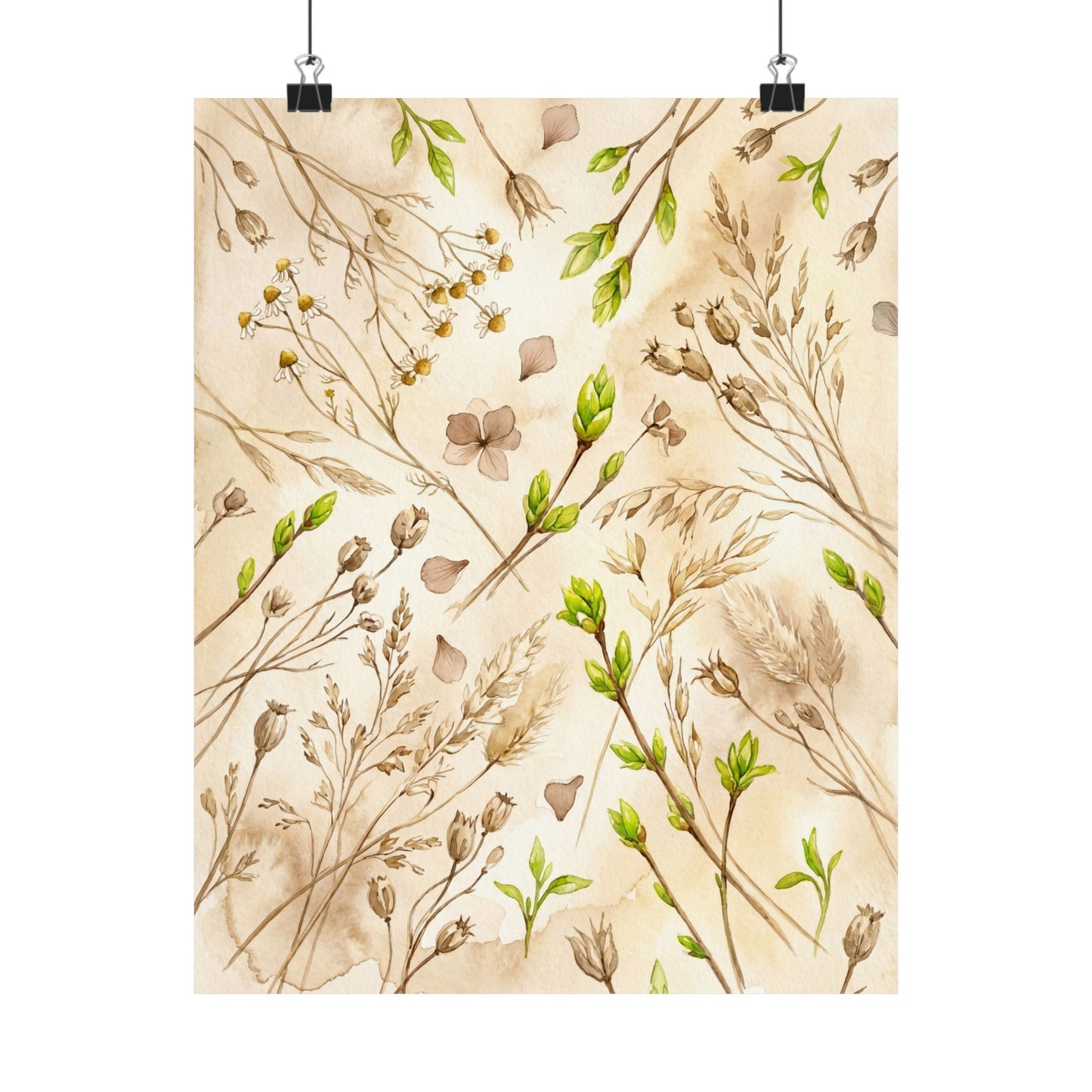 Spring Dried Flowers Watercolor Wall Art Print | Elegant Decor