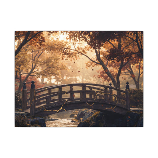 Autumn Wooden Bridge Gold Vein Canvas Art | Resilient Decor Art Print