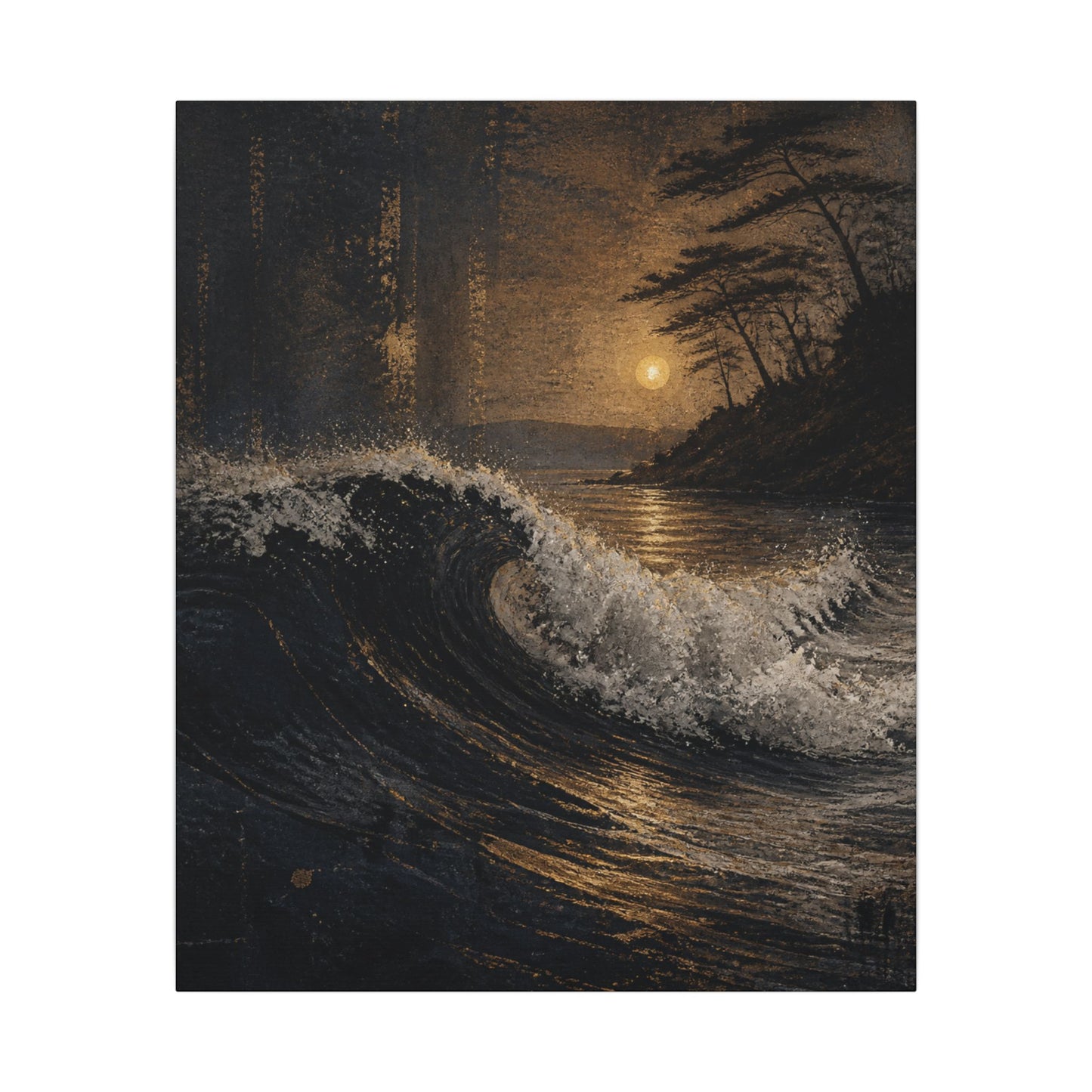 Ocean Wave Dark Texture Canvas Art | Bold Dark Japandi Art