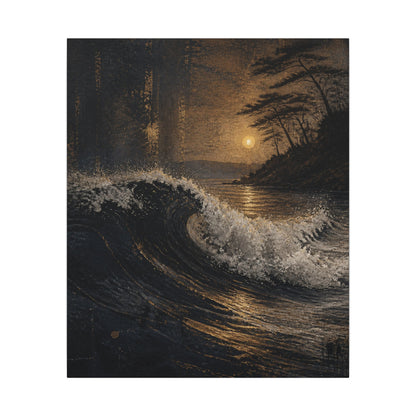 Ocean Wave Dark Texture Canvas Art | Bold Dark Japandi Art