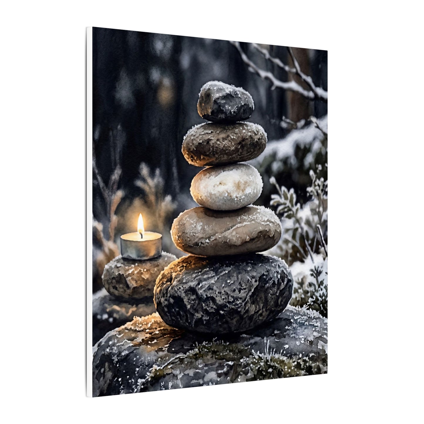 River Stones Canvas Art | Winter Japandi Watercolor Art