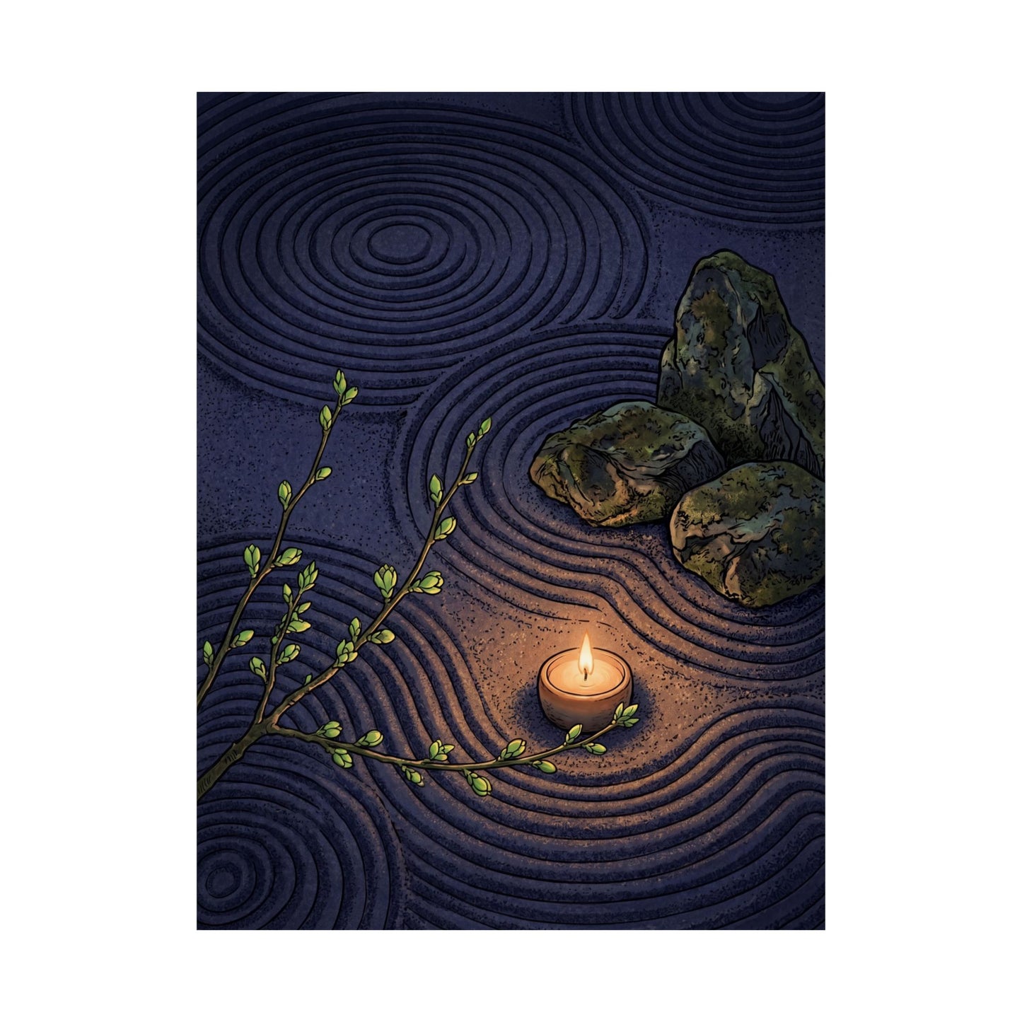 Rock Garden Wall Art Print | Spring Zen Ukiyo E Inspired Art