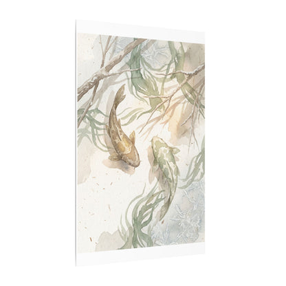 Koi Pond Canvas Art | Winter Japandi Watercolor Art